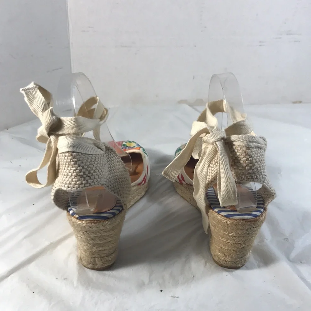 Coach Women’s Kerrie Patchwork Canvas Wedge Espadrille Ankle Tie Sandals Shoe